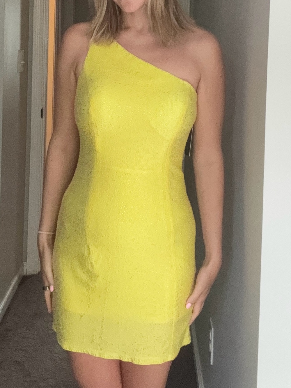 One-Shoulder Bright Yellow Cocktail Dress